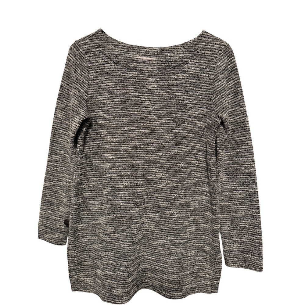 LOFT Women's XS Black White Marled Striped Boat Neck Long Sleeve Sweater Top